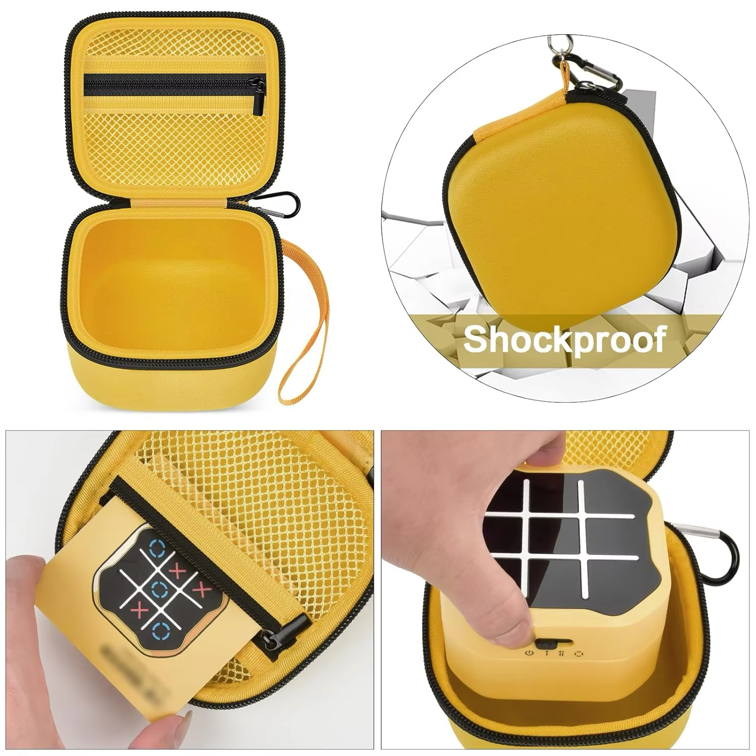 Durable, shockproof case for MyTacToe game, designed to protect the 3-in-1 Tic Tac Toe set during travel, with a compact and secure design for easy portability.