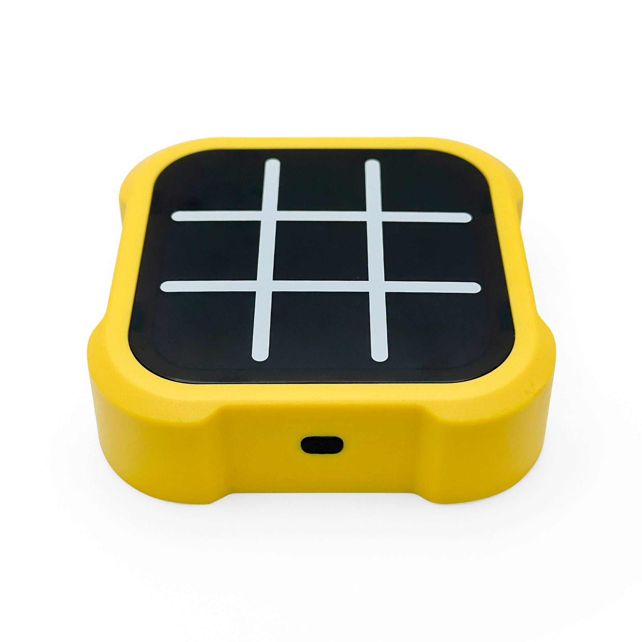 MyTacToe 3-in-1 Tic Tac Toe set in a protective yellow case, designed for engaging, screen-free fun with memory and strategy games, ideal for travel and autism-friendly play.